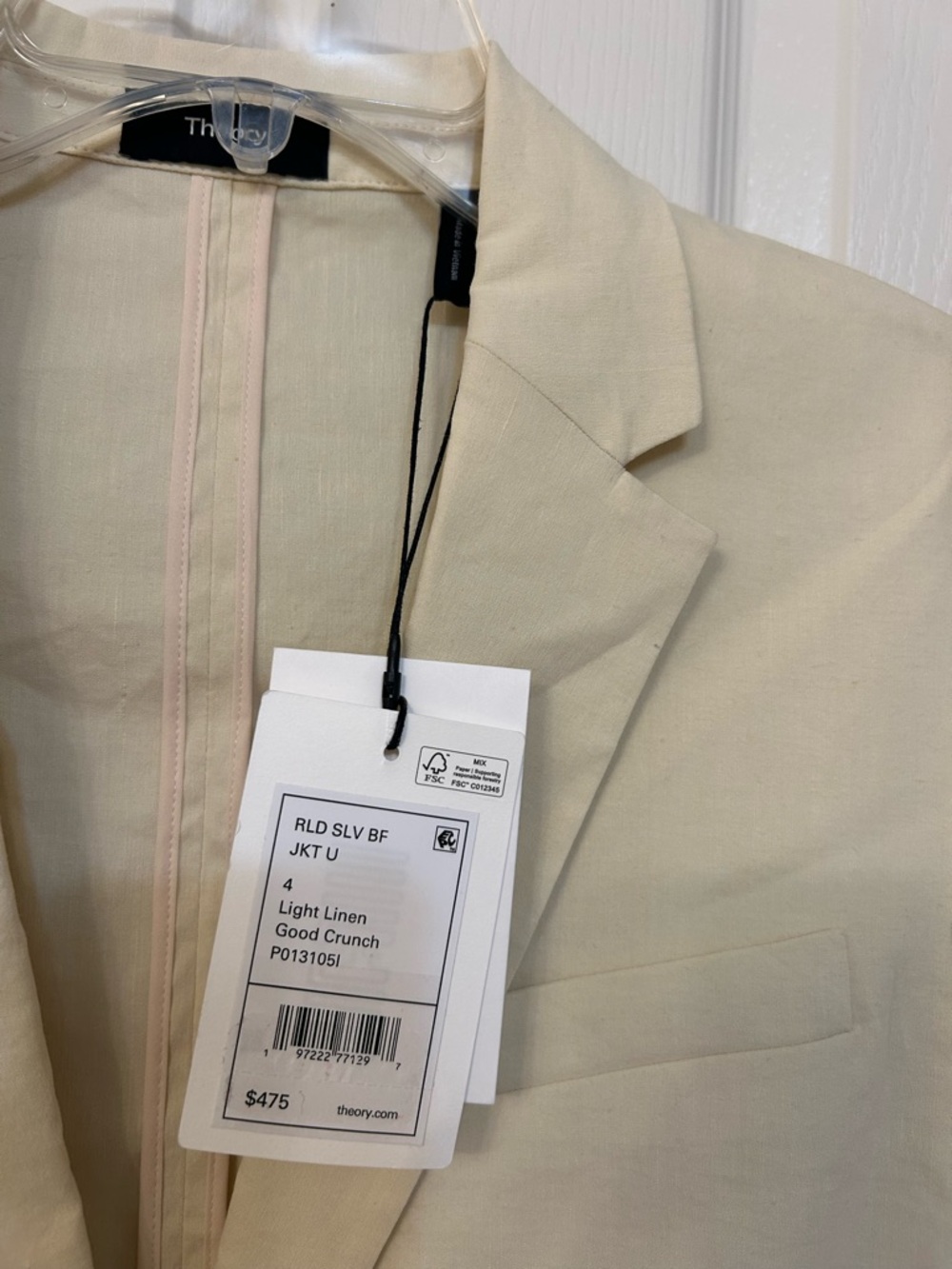 Theory Two Button Linen Blend Blazer in Light Linen Size 4 - Picture 5 of 8